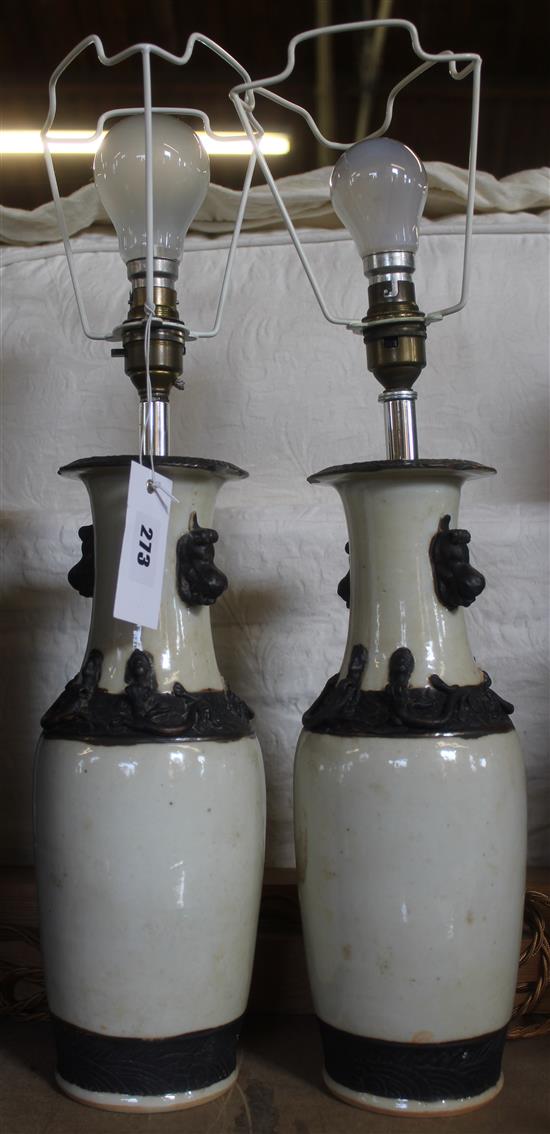 Pair of white glazed Oriental table lamps(-)